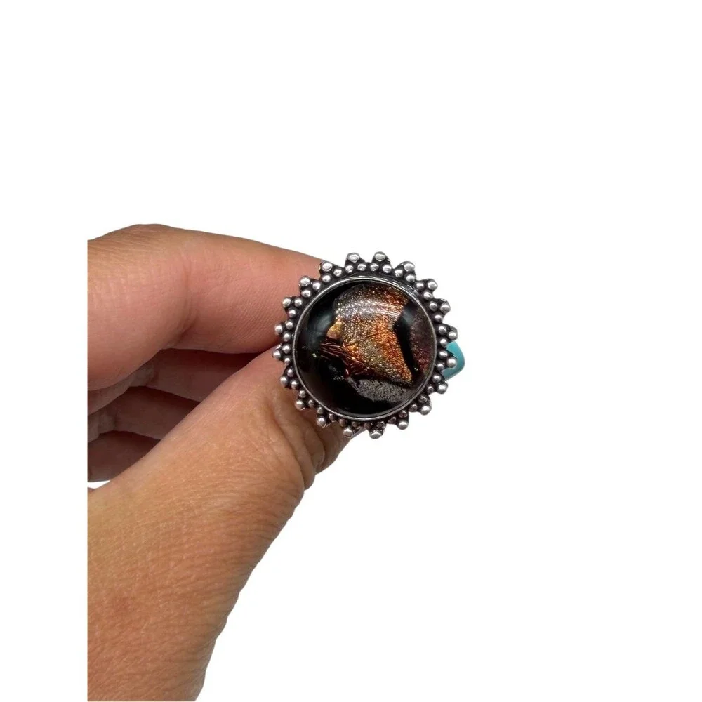 Dichroic Glass Ring Size 9 925 Sterling Silver Overlay